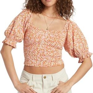 Floral Puff Sleeve Top - Orange